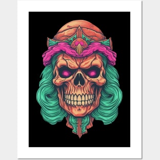 80s Retro Glam Rock Star Skull Posters and Art